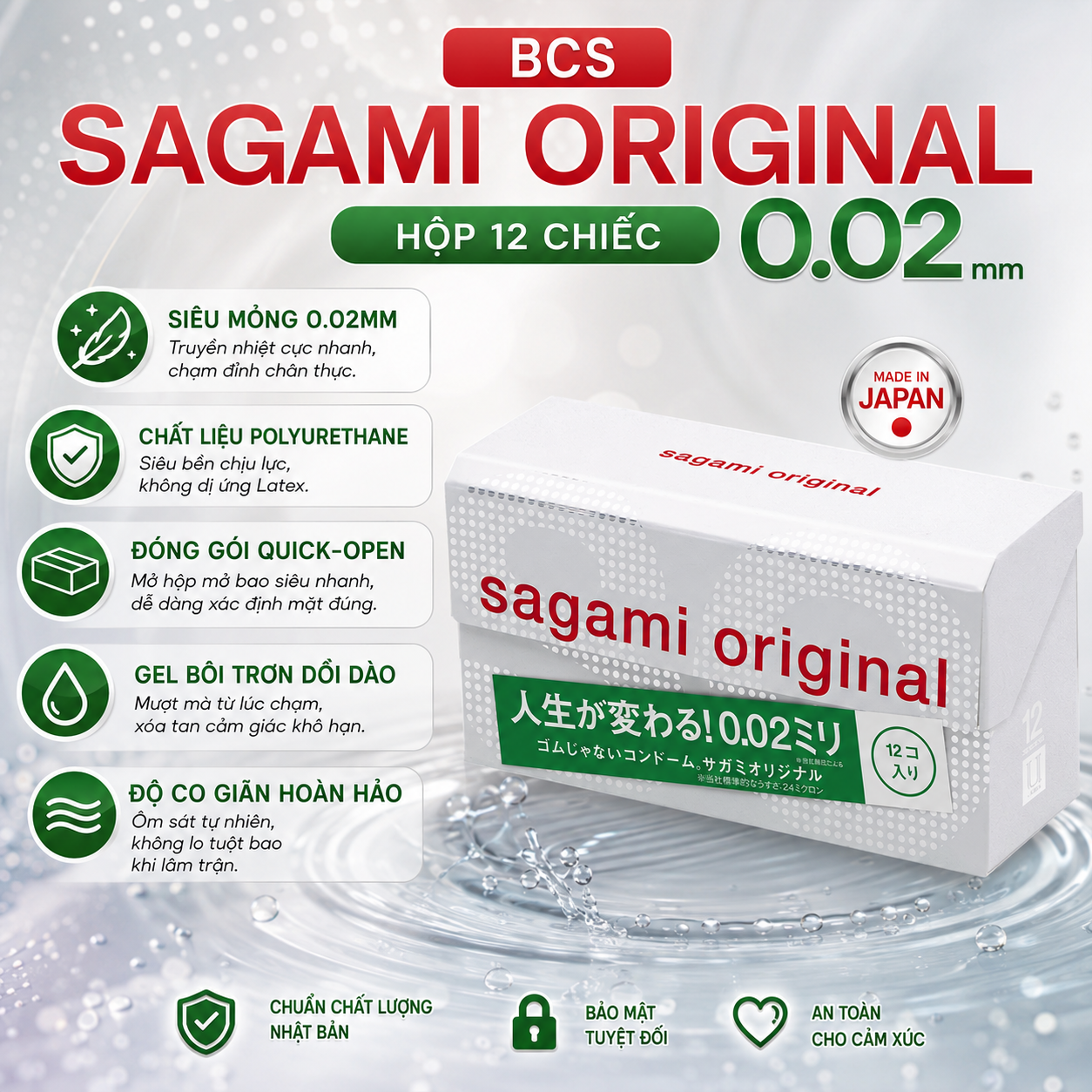 Bao cao su Sagami Original 0.02mm - hộp 12 chiếc
