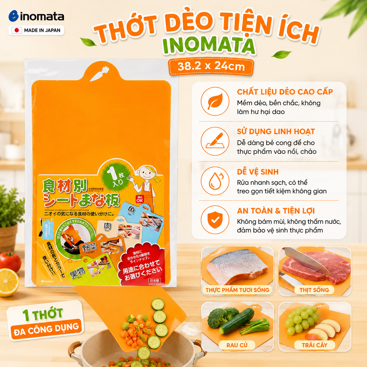 Thớt thái thịt, rau củ quả mini màu cam
