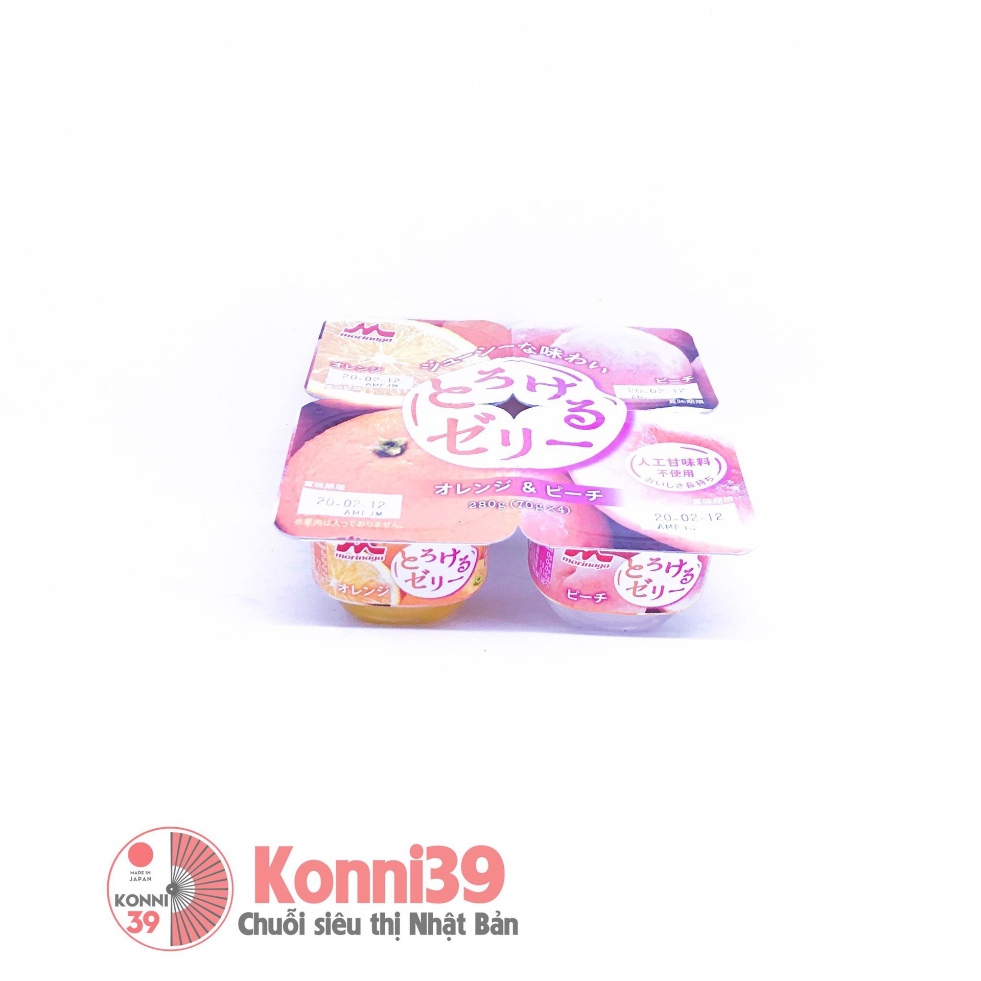 Thạch Morinaga vị cam & đào (1 lốc 4 hộp x 70g)