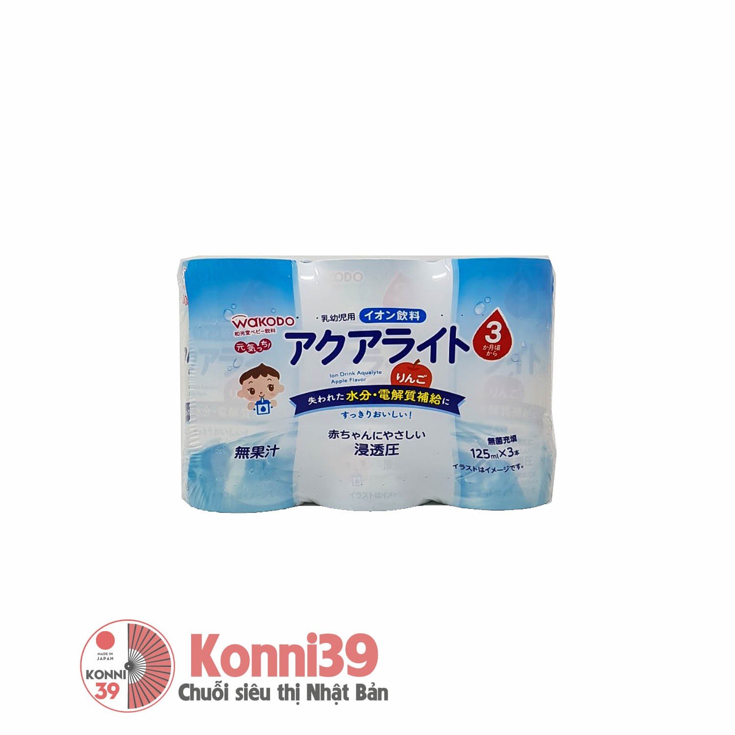 Nước bù điện giải Wakodo vị táo cho bé từ 3 tháng tuổi (125ml x 3lốc)