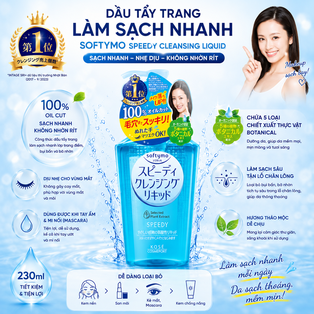 Dầu tẩy trang Kose Softymo 230ml (4 loại)