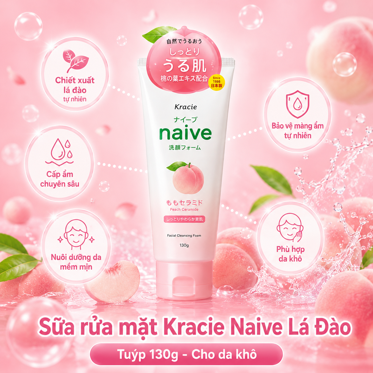 Sữa rửa mặt Naive refresh 130g - Hương đào