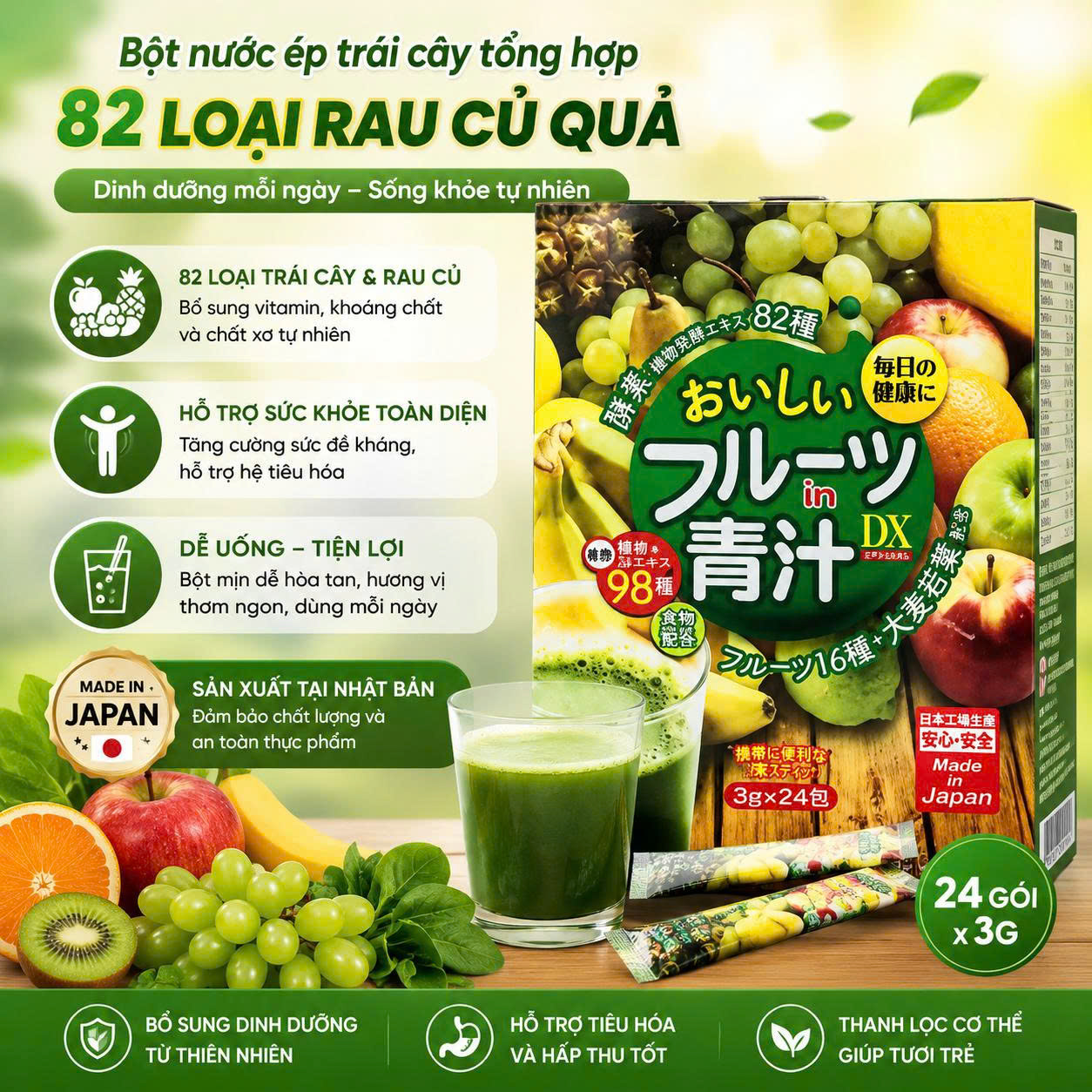Bột nước ép trái cây tổng hợp Japan Gals 24 gói x 3g