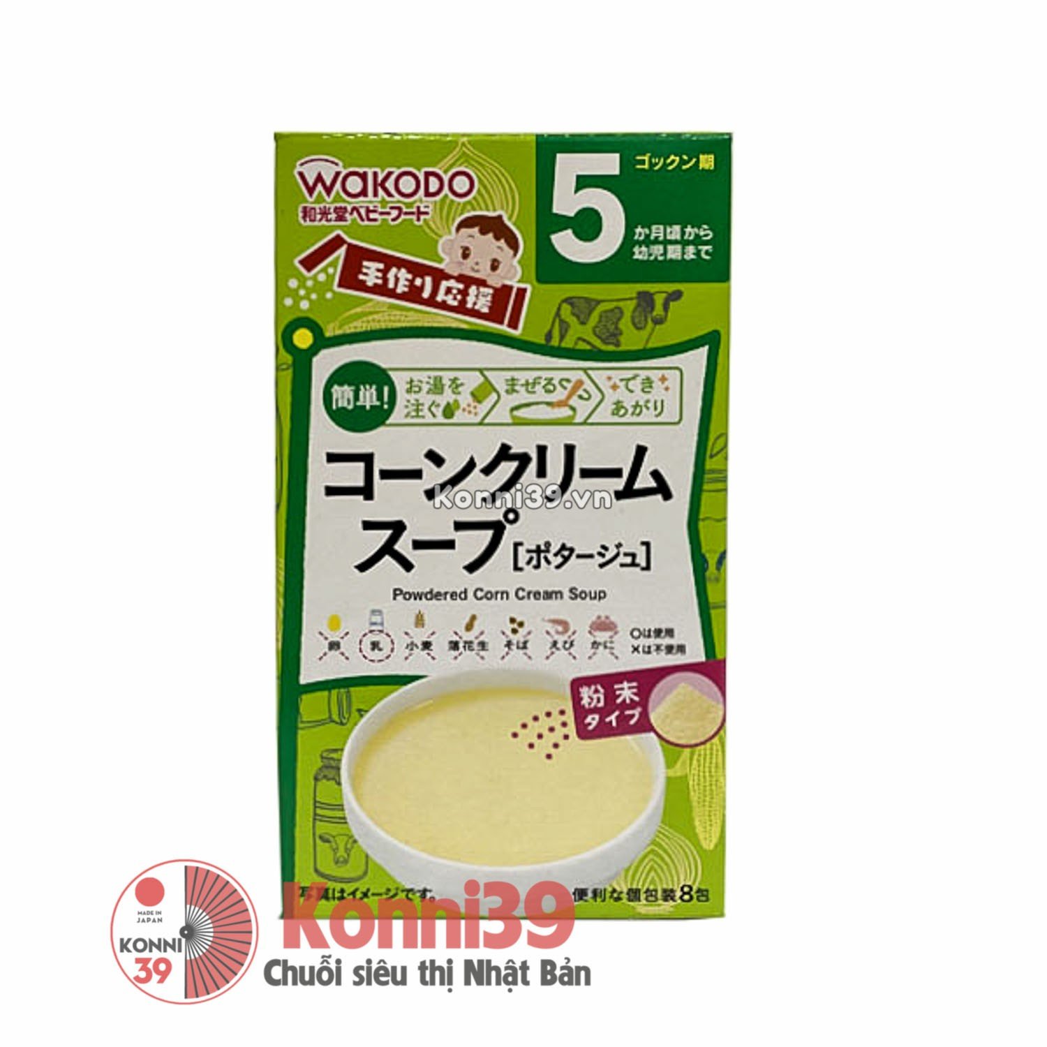Bột soup kem bắp Wakodo cho bé từ 5 tháng tuổi 3.6g x 8 gói