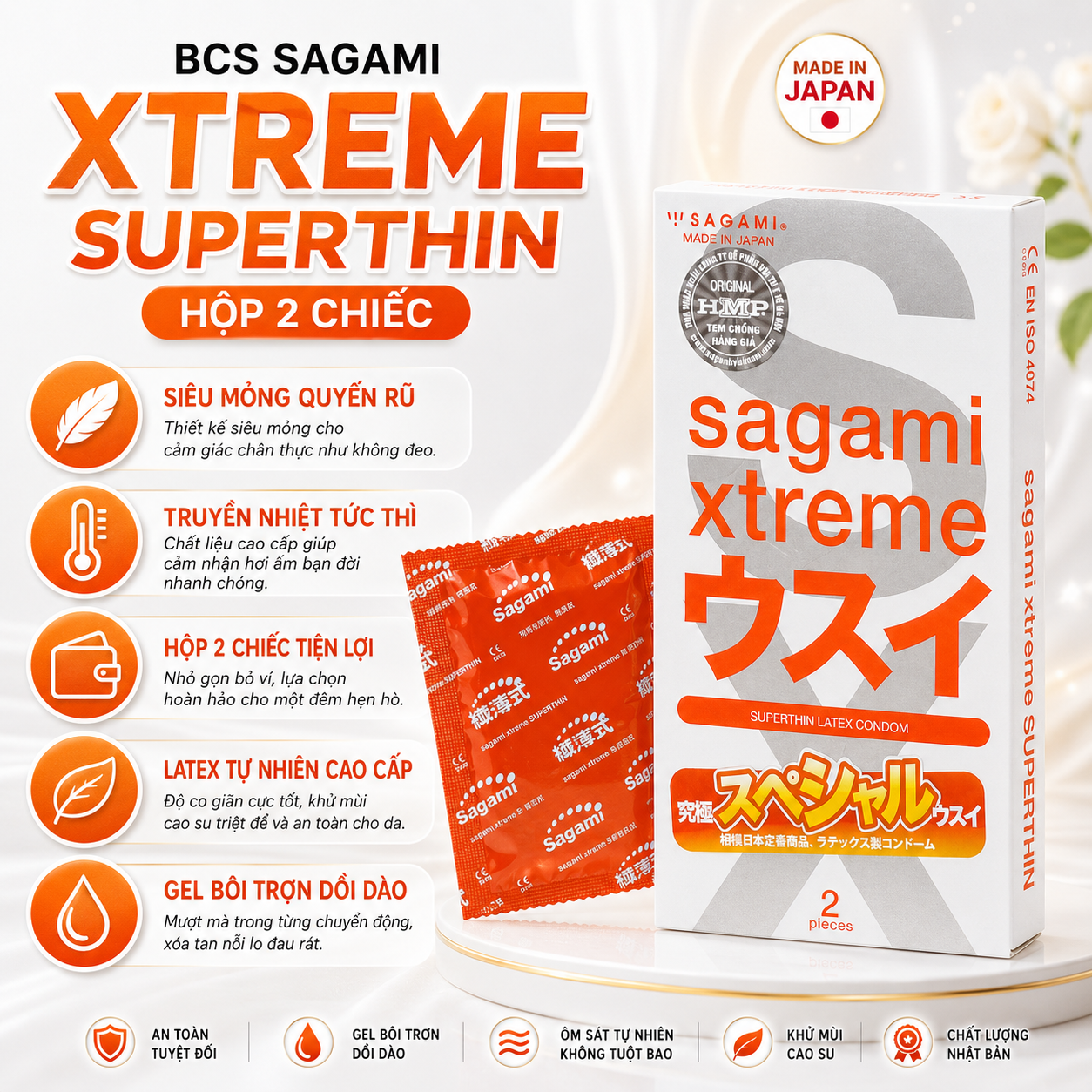 Bao cao su Sagami Xtreme Superthin 0.02mm hộp 2 chiếc